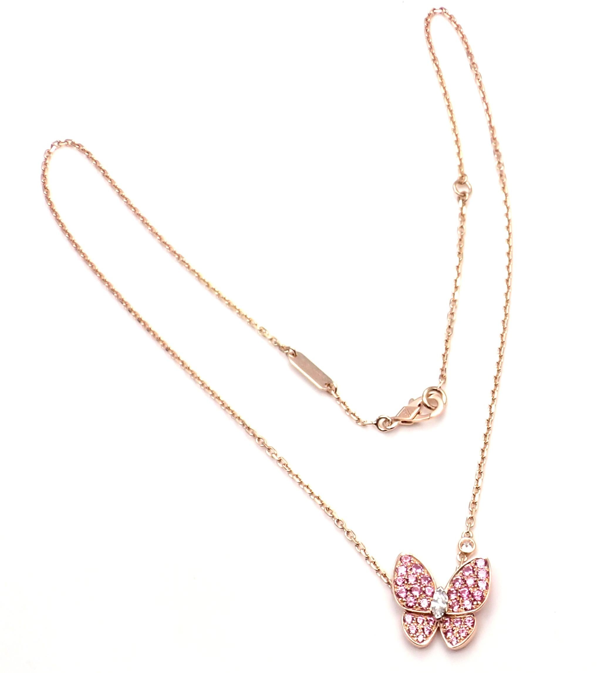 Women's or Men's Van Cleef & Arpels Two Butterfly Diamond Pink Sapphire Gold Pendant Necklace