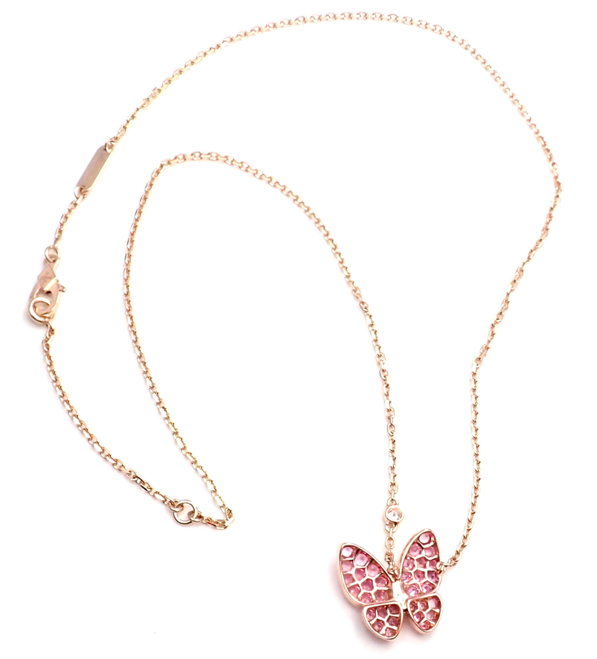 Van Cleef & Arpels Two Butterfly Diamond Pink Sapphire Gold Pendant Necklace 1