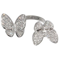 Van Cleef & Arpels Two Butterfly Diamond Ring in 18K White Gold 1.67 CTW