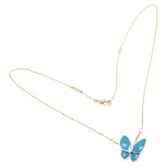 Van Cleef & Arpels Two Butterfly Diamond Turquoise Yellow Gold Pendant Necklace