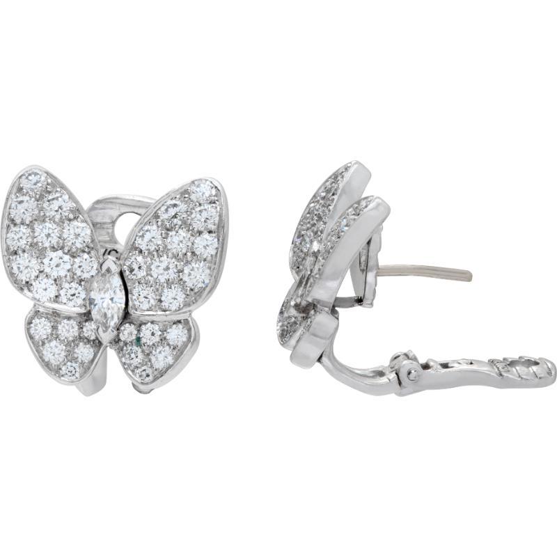 Van Cleef & Arpels Two Butterfly Diamond White Gold Earrings In Excellent Condition In Surfside, FL