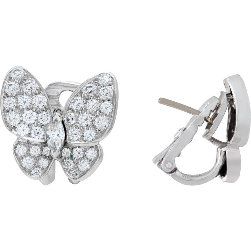 Women's Van Cleef & Arpels Two Butterfly Diamond White Gold Earrings