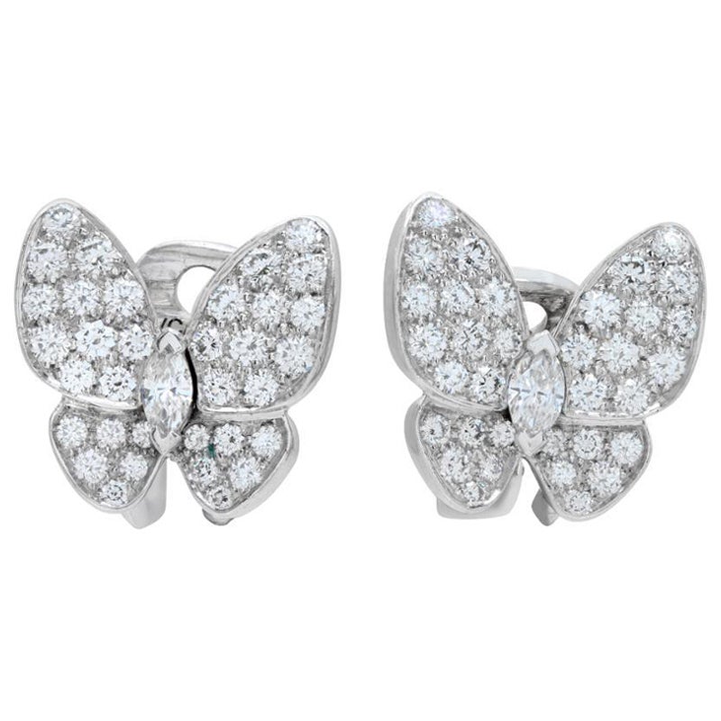 Van Cleef & Arpels Two Butterfly Diamond White Gold Earrings
