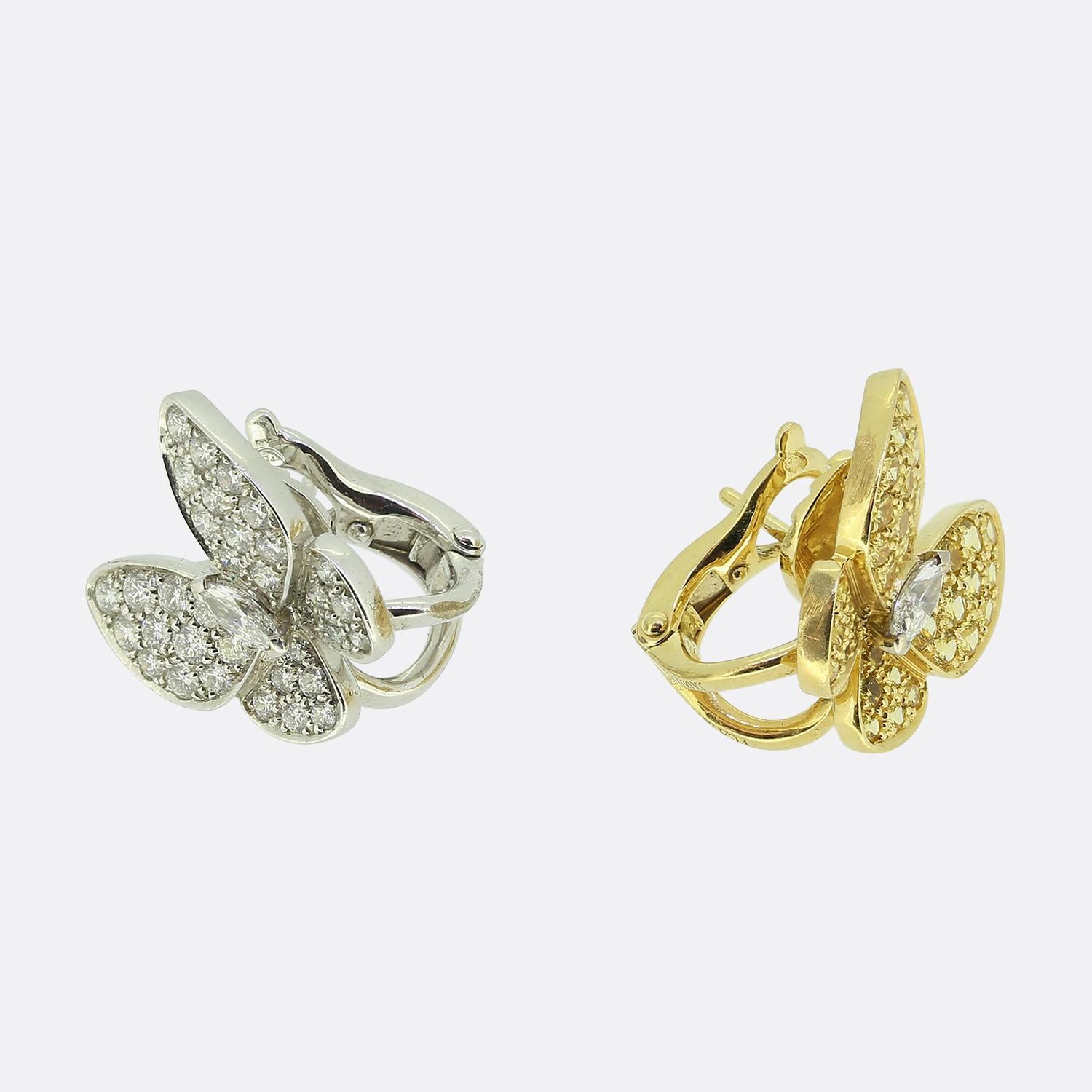 Round Cut Van Cleef & Arpels Two Butterfly Earrings
