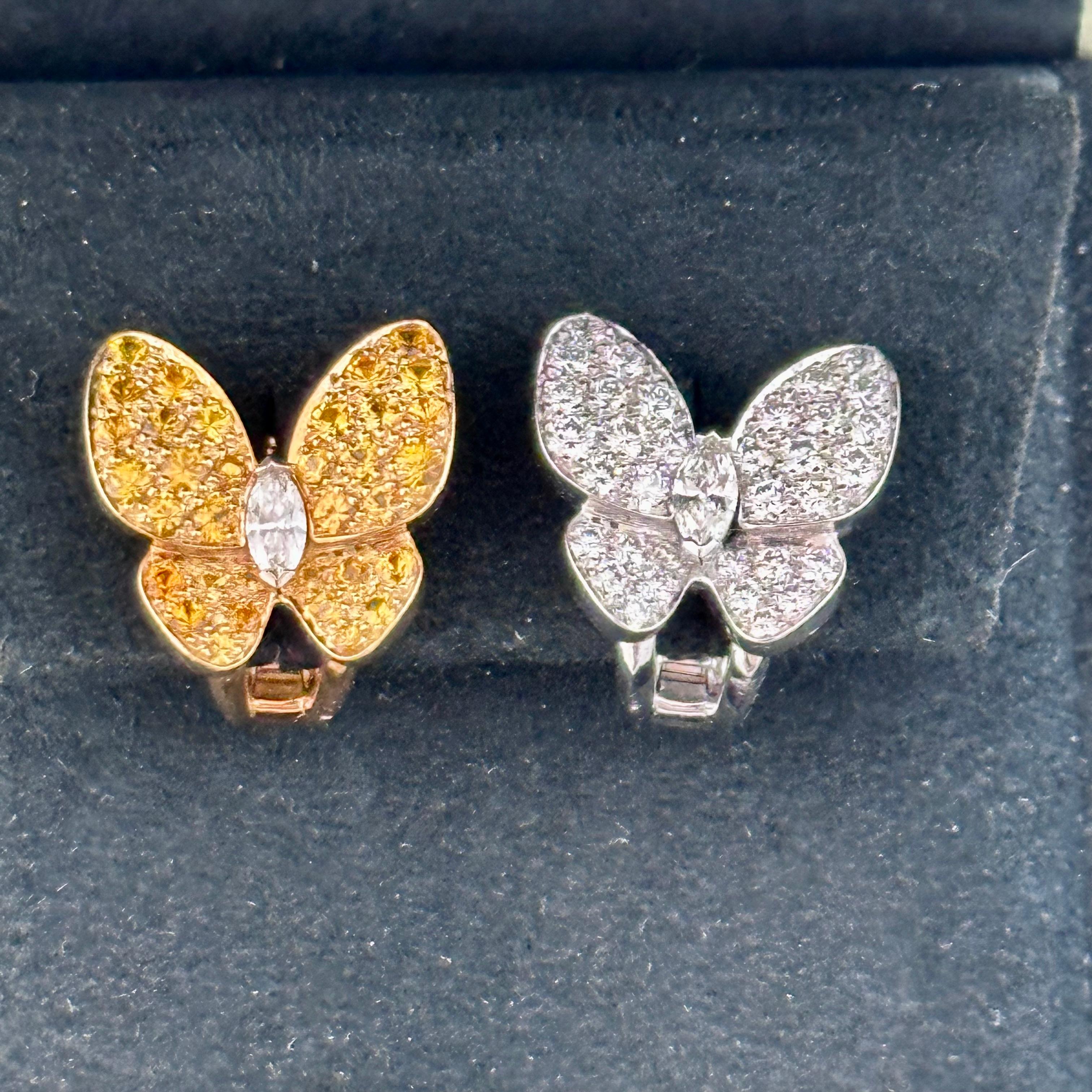 Brilliant Cut Van Cleef & Arpels Two Butterfly Earrings 