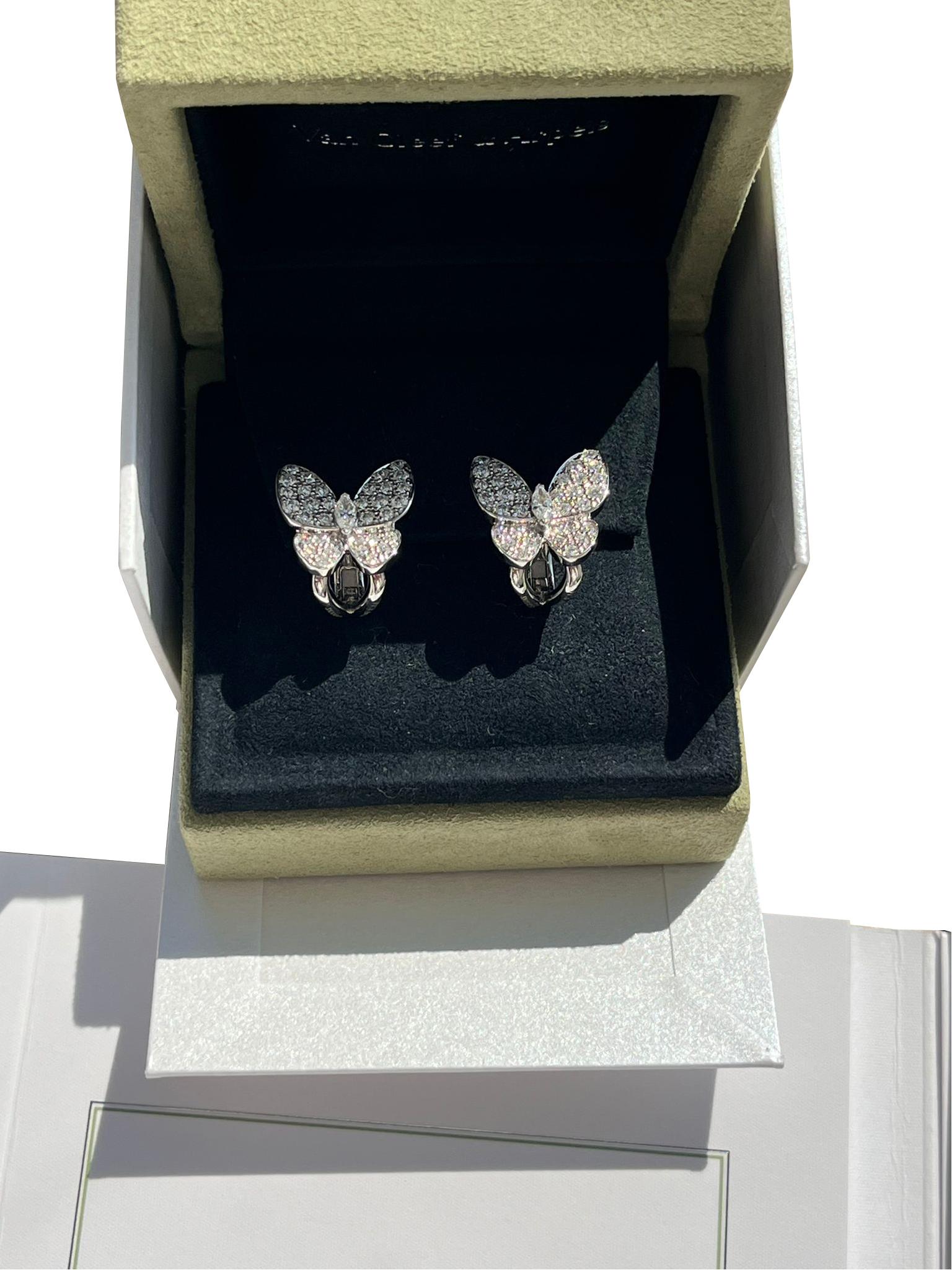 De las mujeres Pendientes Van Cleef & Arpels Dos Mariposas de Oro de 18 K Diamante redondo talla marquesa en venta