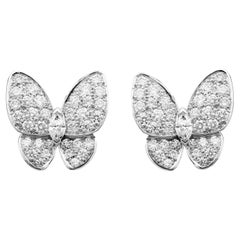 Van Cleef & Arpels Two Butterfly Earrings in 18K Gold Round Marquise-Cut Diamond