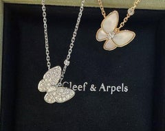 Van Cleef & Arpels Two Butterfly Pendant 18k Rose Gold Mother of Pearl