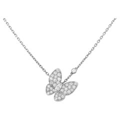 Van Cleef & Arpels Two Butterfly Pendant in 18k White Gold and Diamonds