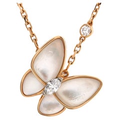Van Cleef & Arpels Two Butterfly Pendant Necklace 18K Rose Gold