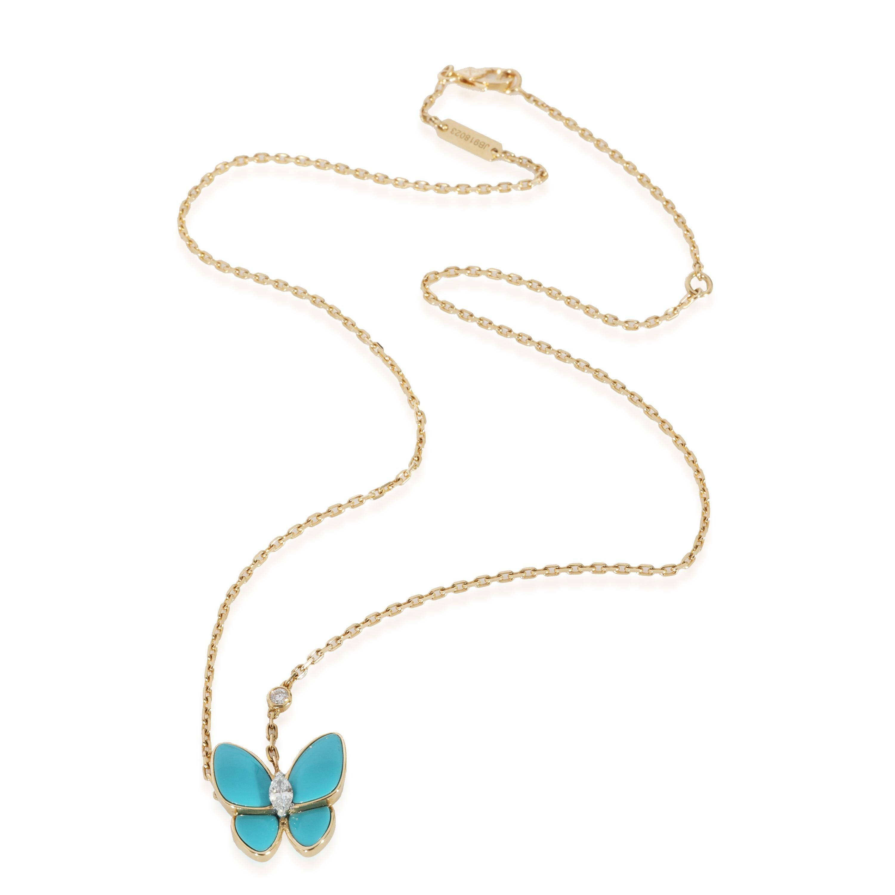 Van Cleef & Arpels Two Butterfly Pendant With Diamond & Turquoise  0.19 CTW

PRIMARY DETAILS
SKU: 129657
Listing Title: Van Cleef & Arpels Two Butterfly Pendant With Diamond & Turquoise  0.19 CTW
Condition Description: Van Cleef & Arpels has long