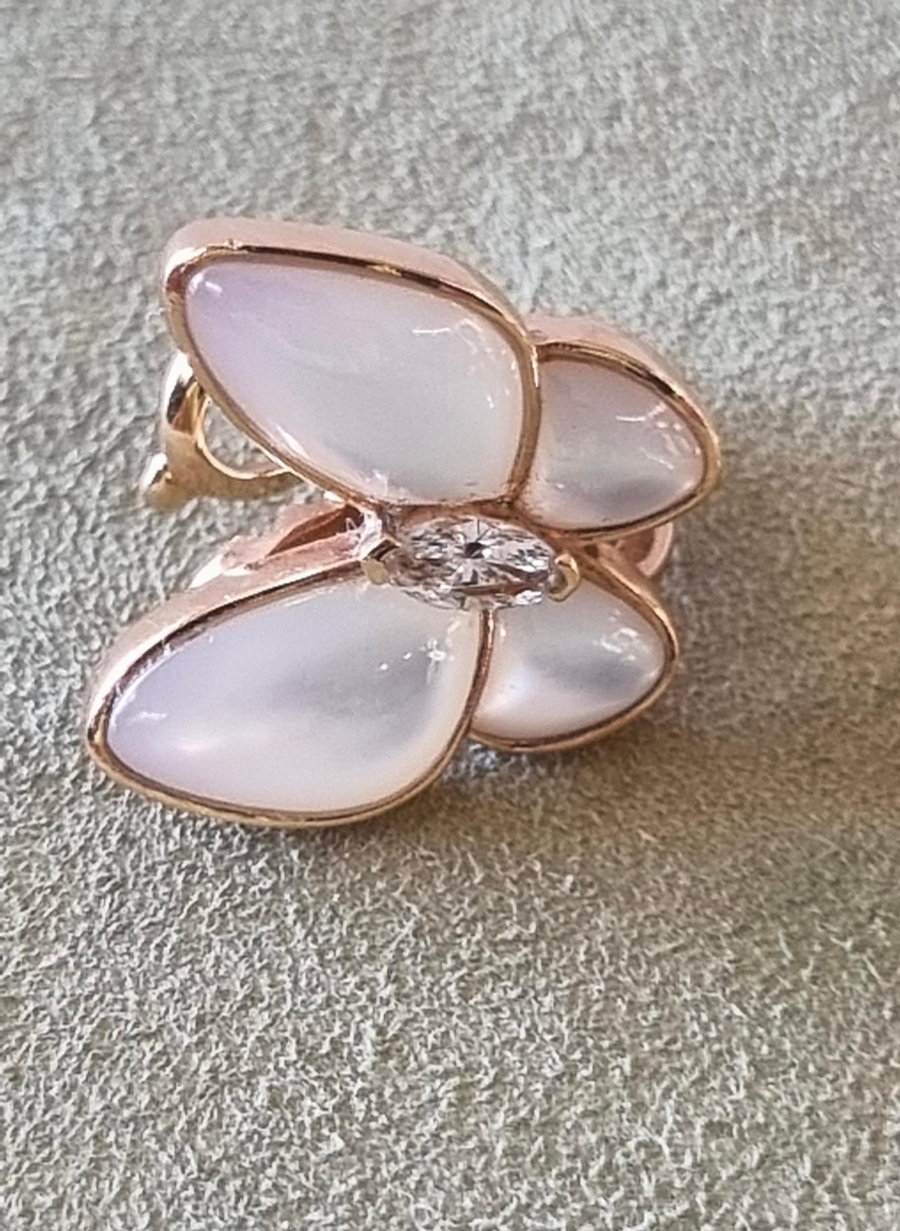 Van Cleef & Arpels two Butterfly rose Gold mop and marquise Diamonds Earrings For Sale 1