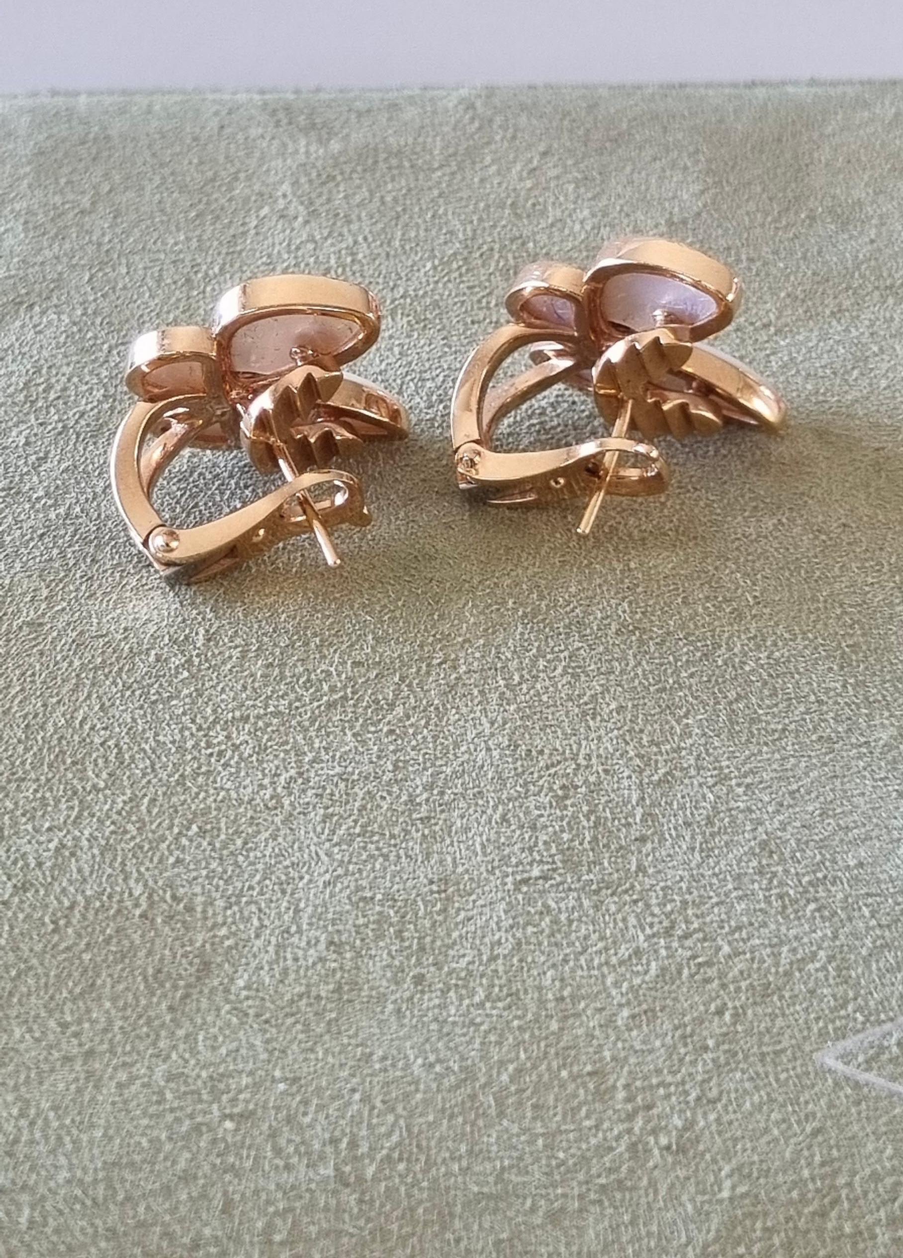 Brilliant Cut Van Cleef & Arpels two Butterfly rose Gold mop and marquise Diamonds Earrings For Sale