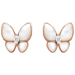 Van Cleef & Arpels two Butterfly rose Gold mop and marquise Diamonds Earrings