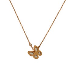 Van Cleef & Arpels Two Butterfly Rose Gold Mother of Pearl with Diamond Pendant