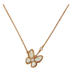 Van Cleef & Arpels Two Butterfly Rose Gold Mother of Pearl with Diamond Pendant