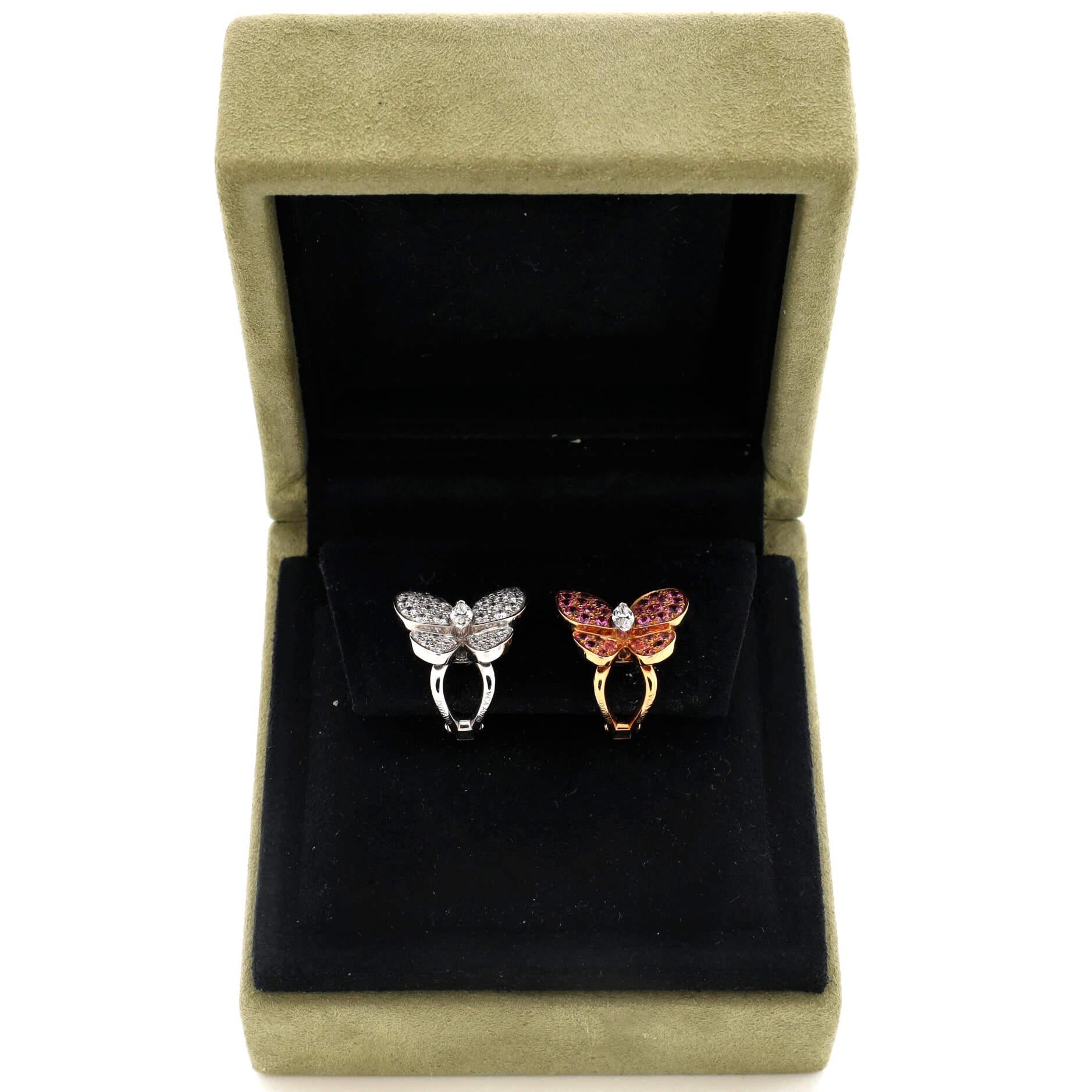Condition: Excellent. Faint wear throughout.
Accessories: No Accessories
Measurements: Height/Length: 10.50 mm, Width: 15.30 mm
Designer: Van Cleef & Arpels
Model: Two Butterfly Stud Earrings 18K White Gold and 18K Rose Gold with Diamonds and Pink