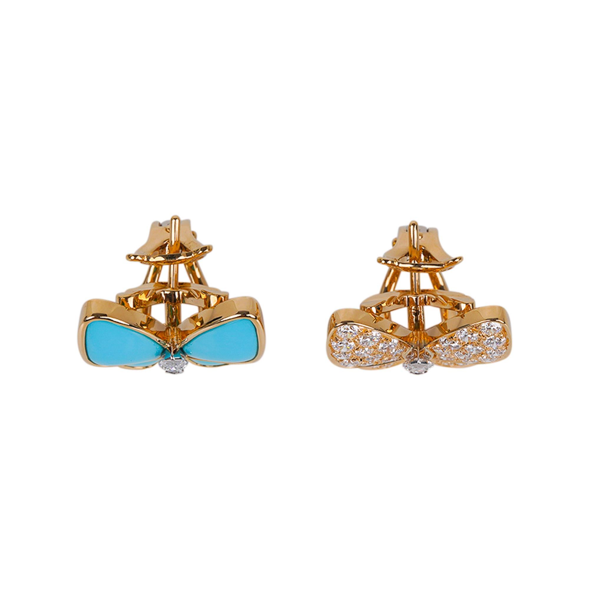 Van Cleef & Arpels Two Butterfly Turquoise and Diamond Gold Earrings In New Condition For Sale In Miami, FL
