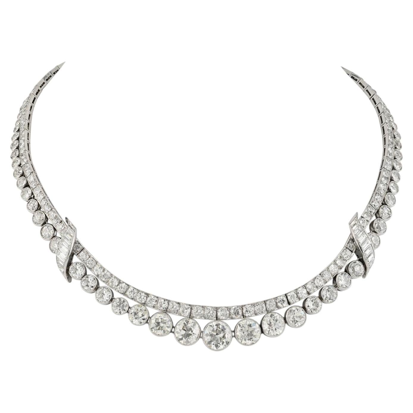 Van Cleef & Arpels Zweireihige Diamant-Riviera-Halskette, 37,41 Karat in Platin