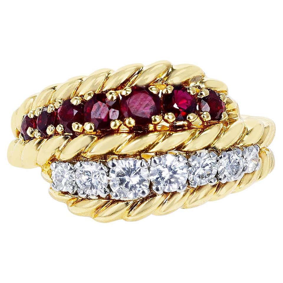 Van Cleef and Arpels Pear Shape Ruby and Diamond 18 Karat Yellow Gold ...
