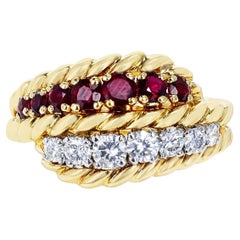 Van Cleef & Arpels Two Row Ruby and Diamond Twisted Rope-Style Gold, 18K