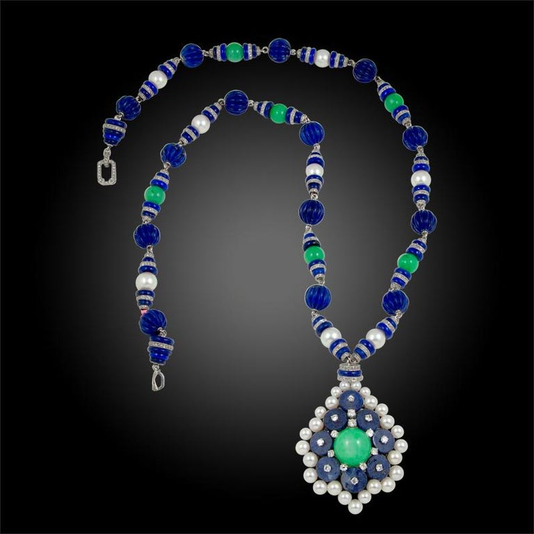 Van Cleef and Arpels TwoTone Jadeite Jade, Lapis Lazuli, Diamond Pearl