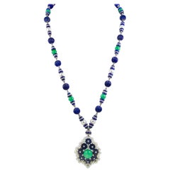 Van Cleef & Arpels Two-Tone Jadeite Jade, Lapis Lazuli, Diamond Pearl Necklace