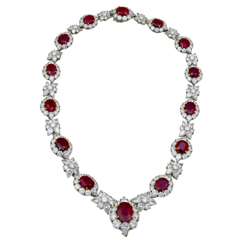 Van Cleef and Arpels Two Tone Ruby, Diamond Necklace For Sale at 1stDibs