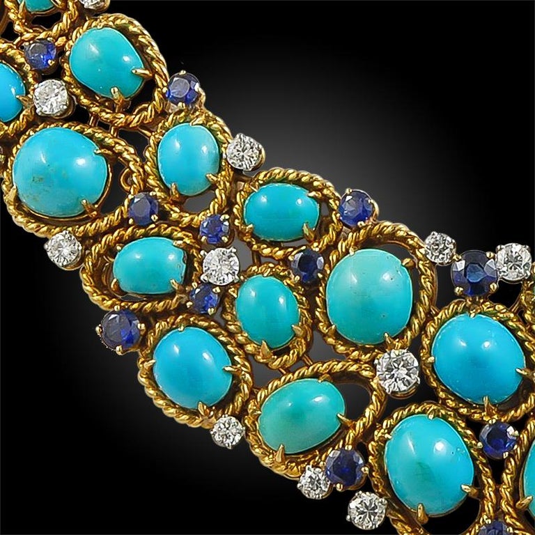 Van Cleef and Arpels Two-Tone Turquoise, Sapphire, Diamond Necklace For ...