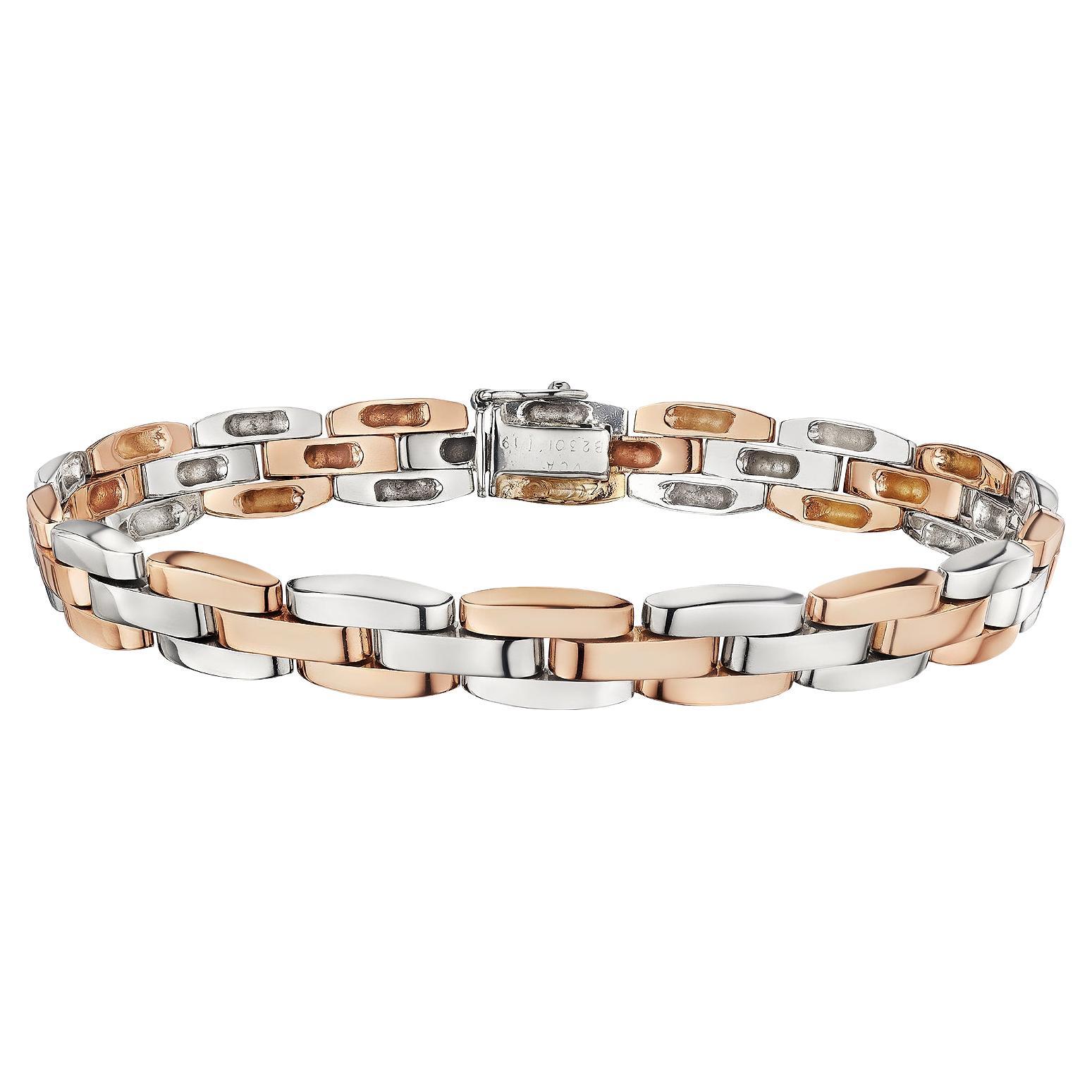 Van Cleef & Arpels Two Tone White Rose Gold Link Bracelet For Sale