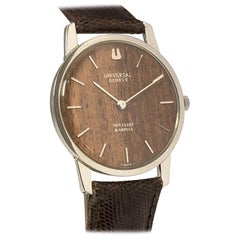Vintage Van Cleef & Arpels Universal Geneve Wood Dial Steel Mechanical Wristwatch