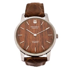 Van Cleef & Arpels Universal Geneve Wood Dial Steel Mechanical Wristwatch
