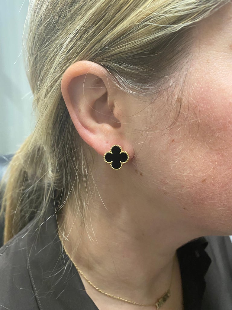 Van Cleef and Arpels VCA 18 Karat Vintage Alhambra Black Onyx Earrings at 1stDibs | vca black