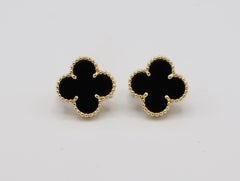 Van Cleef & Arpels VCA 18 Karat Vintage Alhambra Black Onyx Earrings