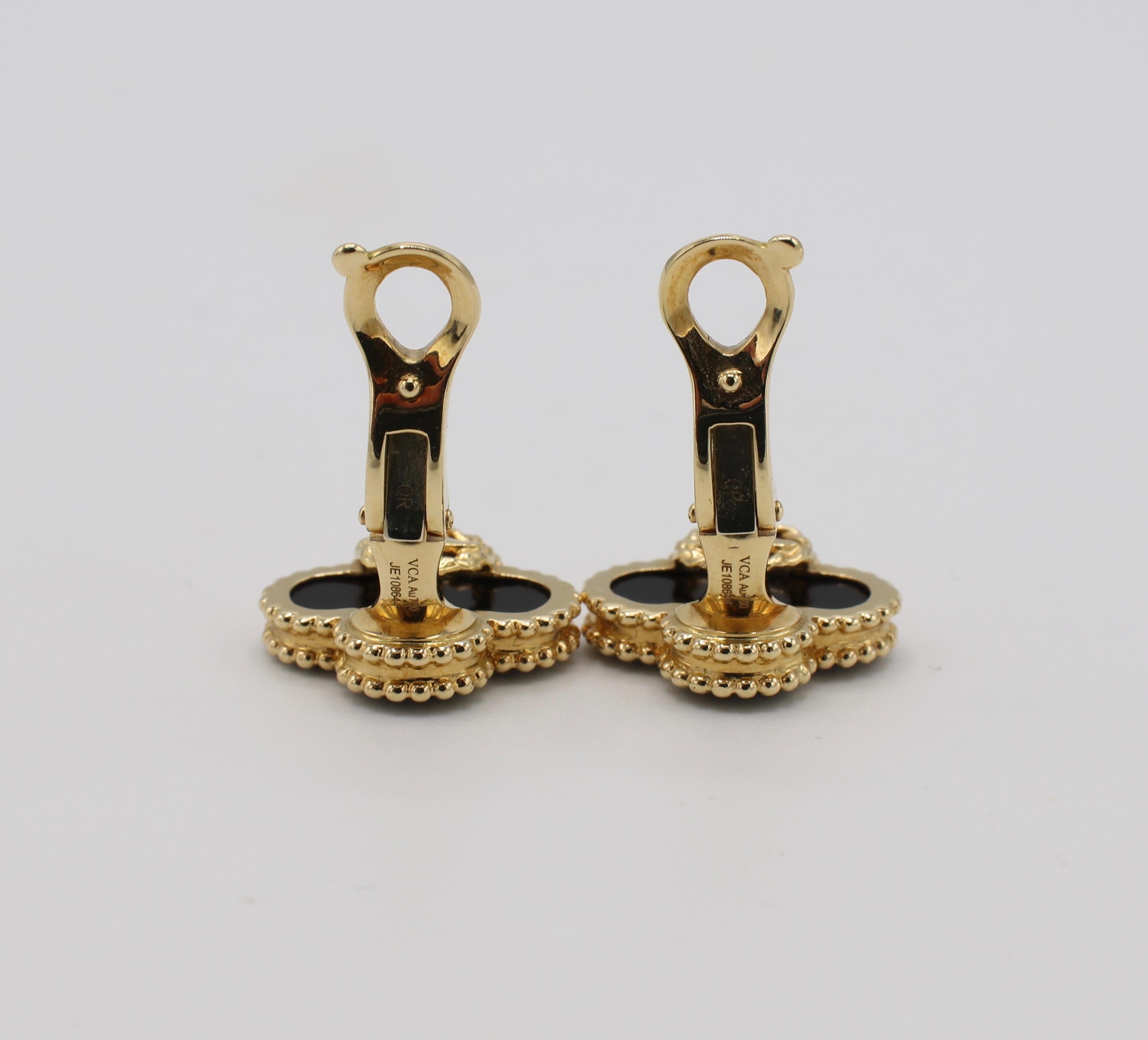 Women's Van Cleef & Arpels VCA 18 Karat Vintage Alhambra Black Onyx Earrings