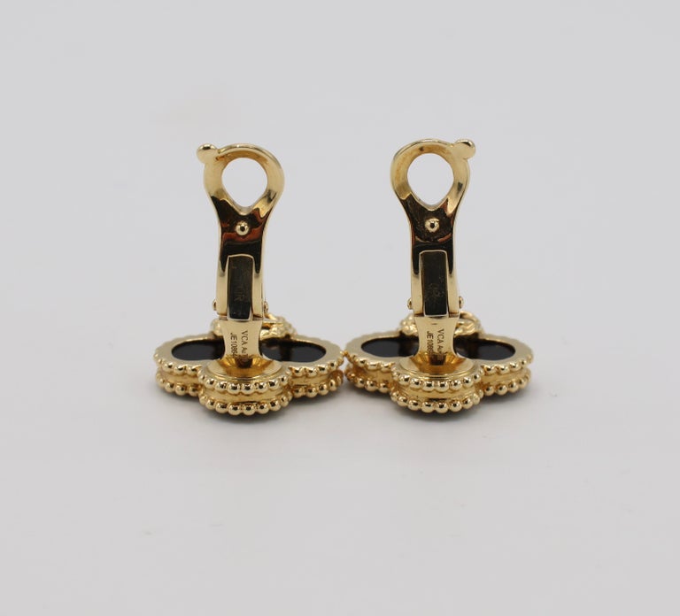 Van Cleef and Arpels VCA 18 Karat Vintage Alhambra Black Onyx Earrings