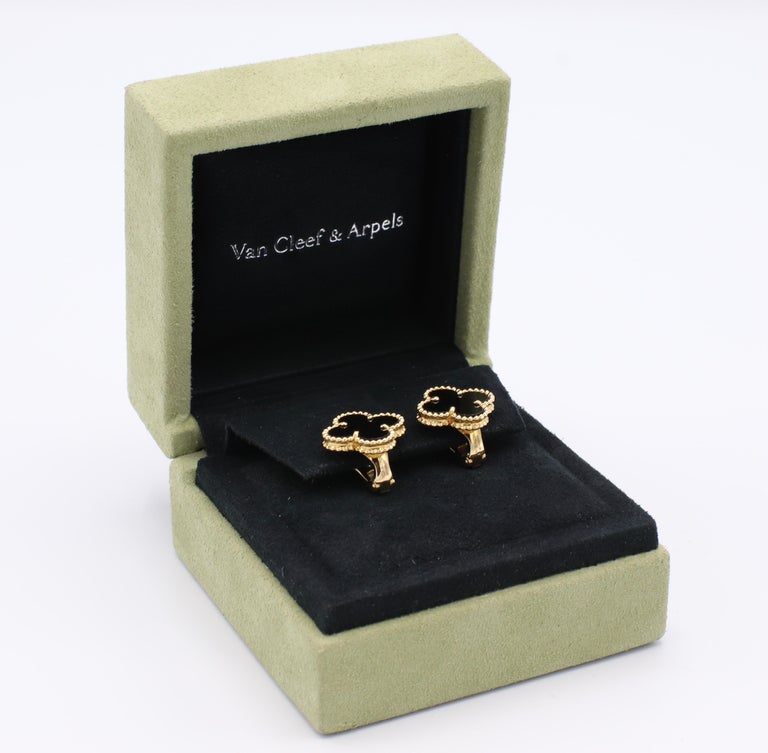 Van Cleef and Arpels VCA 18 Karat Vintage Alhambra Black Onyx Earrings