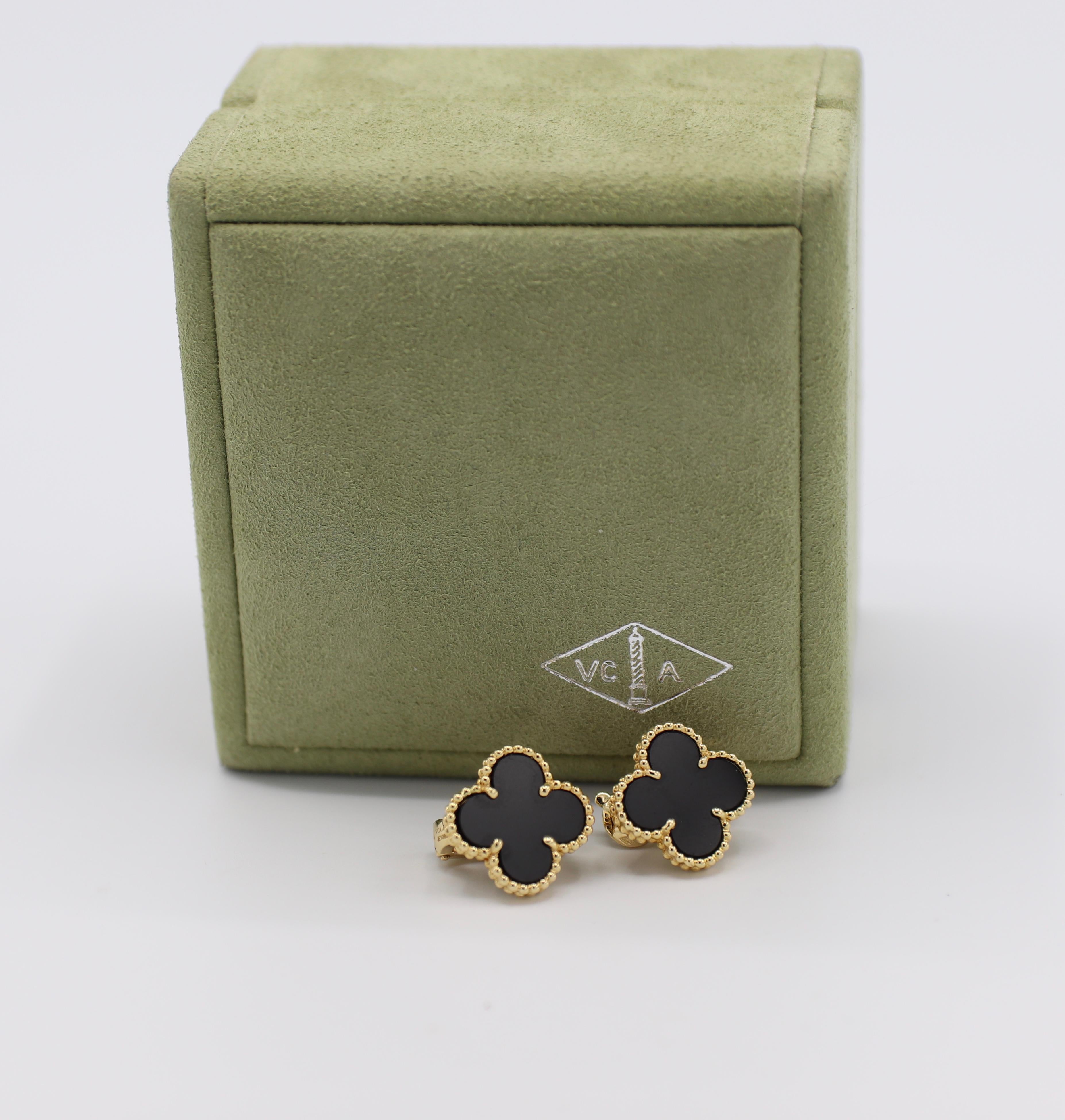 Van Cleef & Arpels VCA 18 Karat Vintage Alhambra Black Onyx Earrings 2