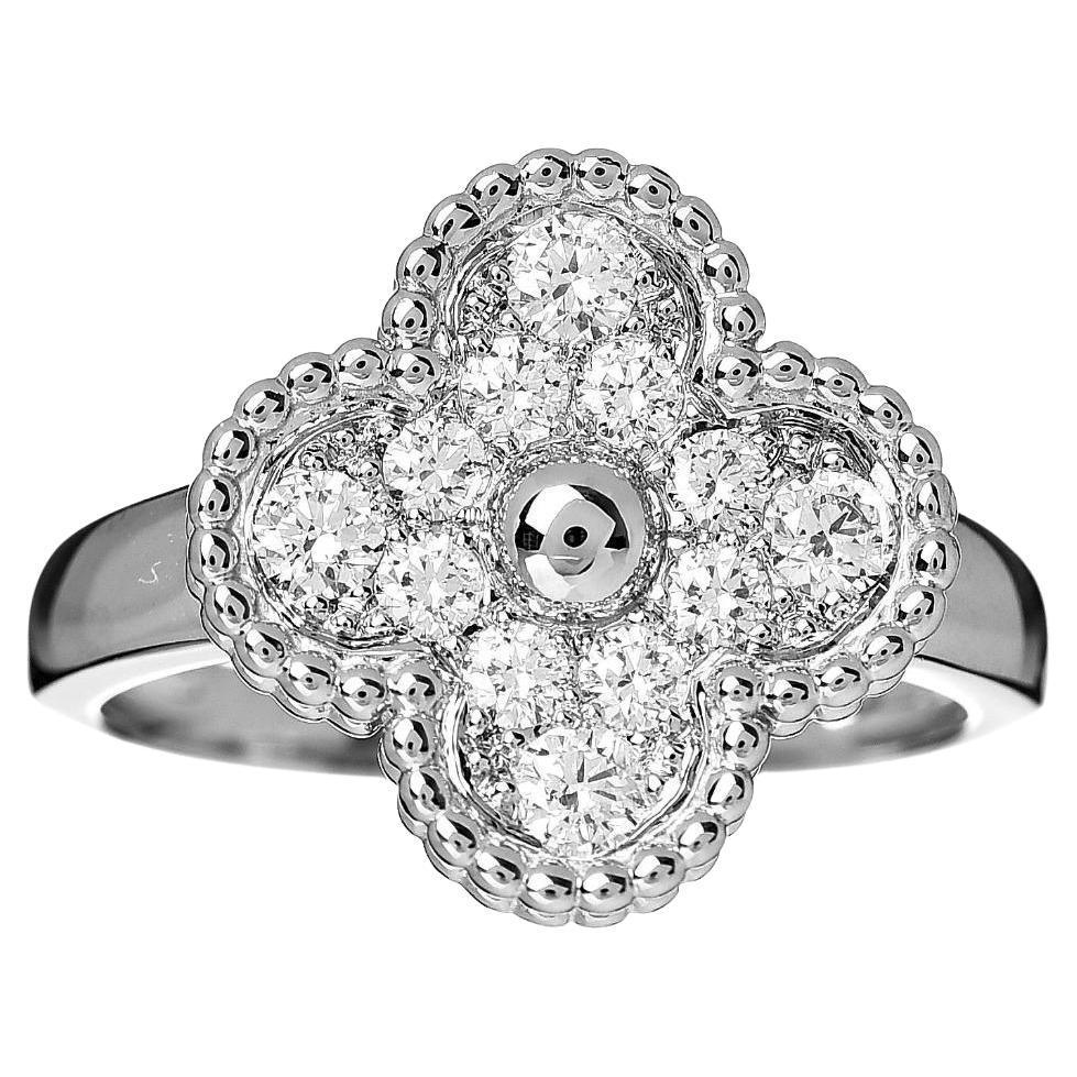 VAN CLEEF
ARPELS VCA 18K White Gold Diamond Vintage Alhambra Ring 52 6
