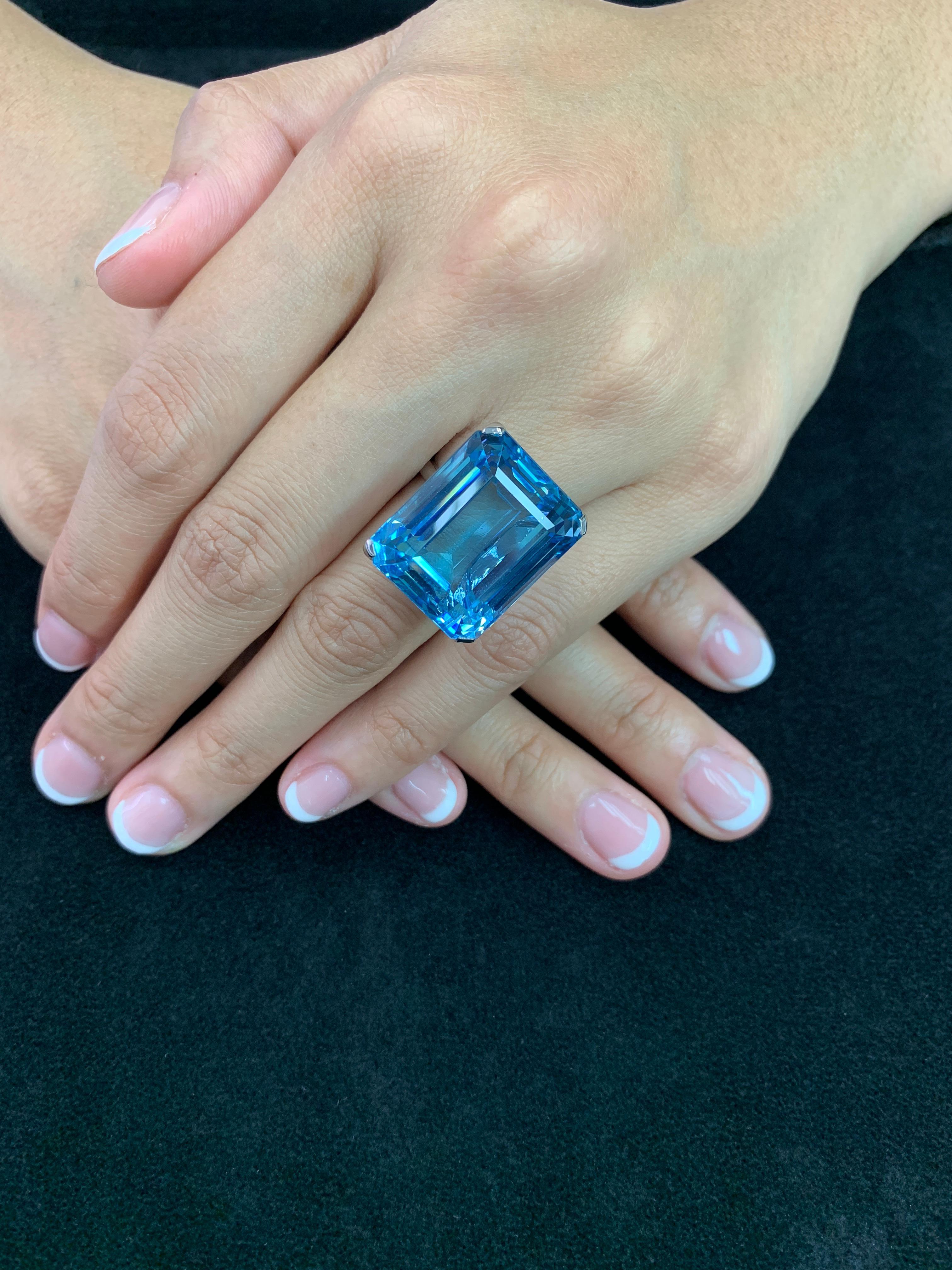 Here is a super nice platinum Aquamarine ring made by the famous Van Cleef & Arples. Circa 1950. The center Aquamarine of this VCA ring is a stunning 48.90 Cts. Not only is the size impressive, the color and clarity is exceptional. Look at the