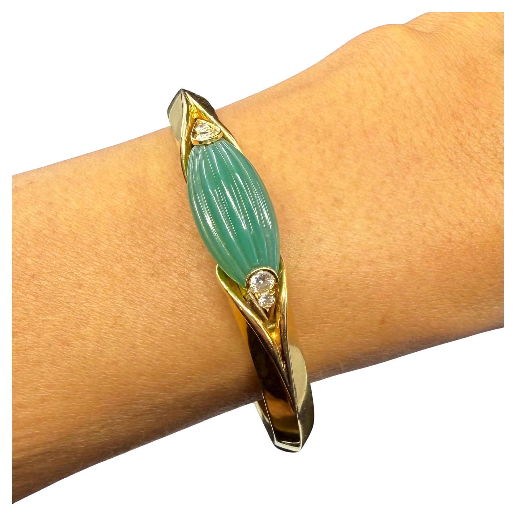 Van Cleef & Arpels VCA Diamond and Green Chrysoprase 18Kt Cuff Bracelet