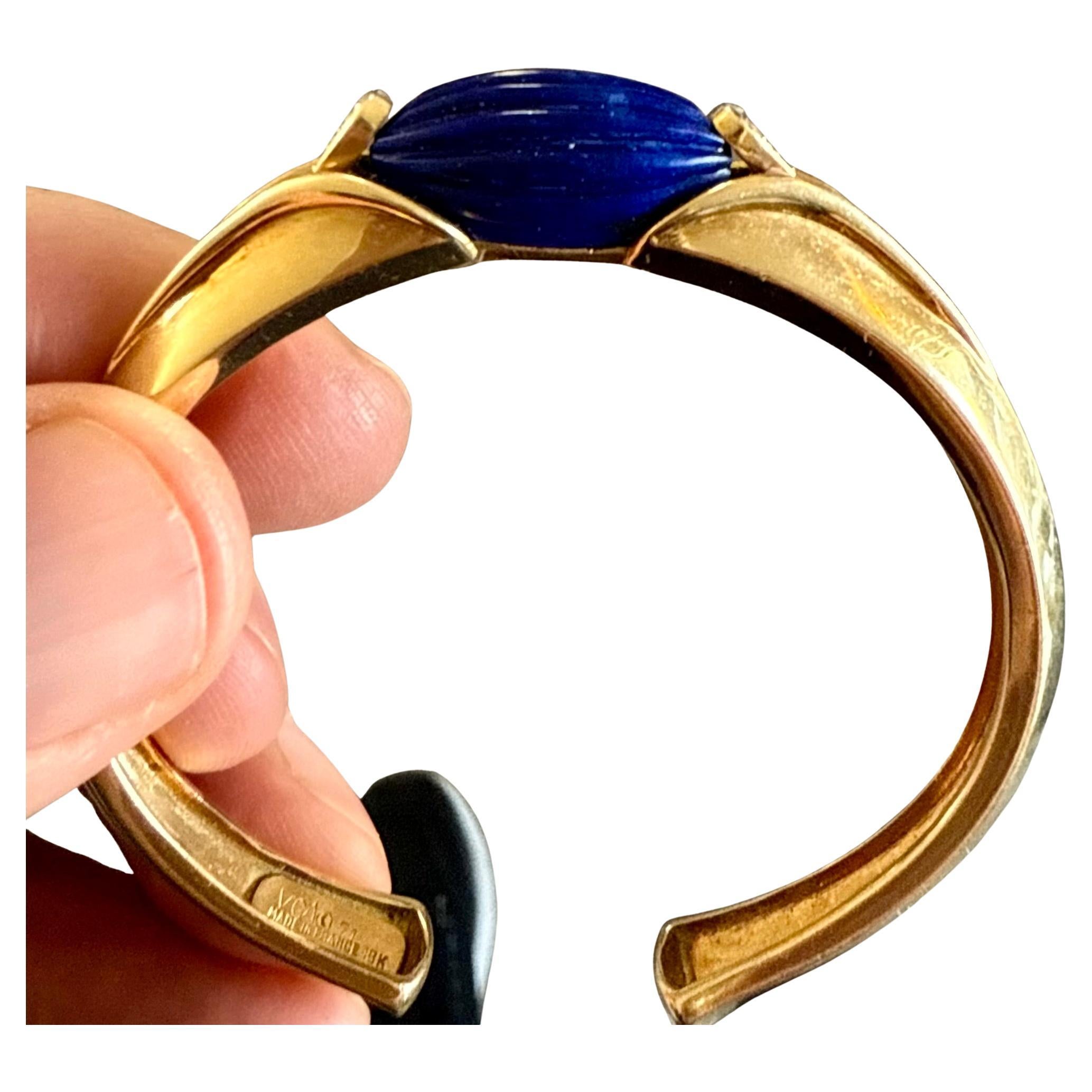 Brilliant Cut Van Cleef & Arpels VCA Diamond and Lapis Lazuli 18Kt Cuff Bracelet For Sale