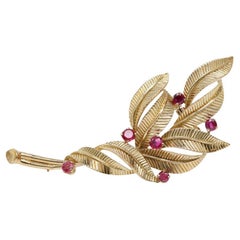 Van Cleef & Arpels (VCA) France Ruby and 18k Yellow Gold Feather Brooch