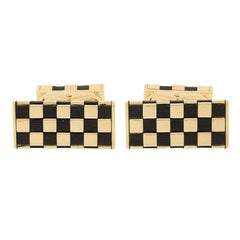 Van Cleef & Arpels Vca French 18k Gold Wood Checkerboard Rectangular Cufflinks