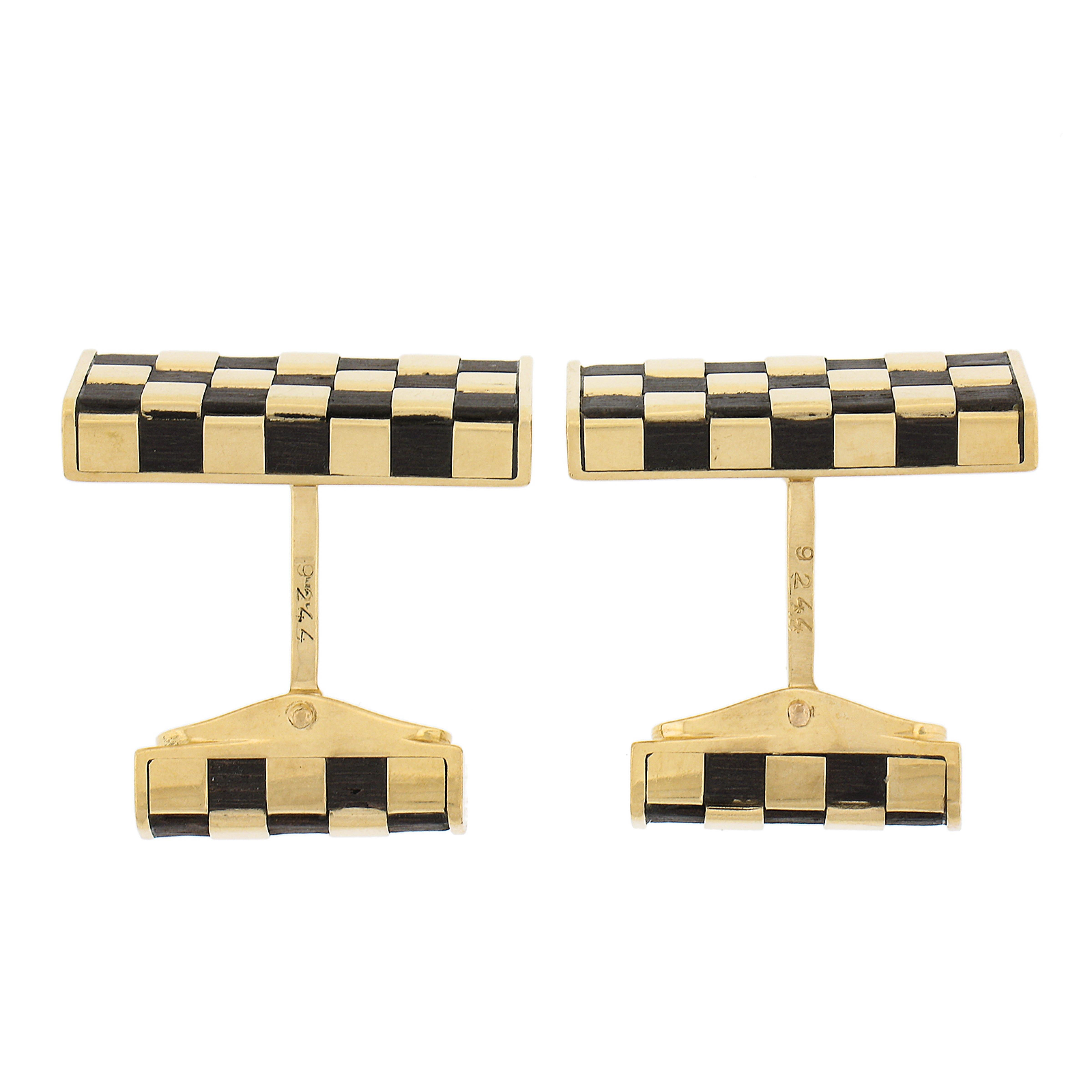 Men's Van Cleef & Arpels Vca French 18k Gold Wood Checkerboard Rectangular Cufflinks For Sale