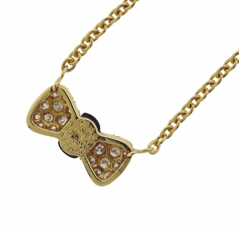 Van Cleef and Arpels VCA Gold Diamond Onyx Bow Pendant Necklace at 1stDibs vca necklace, vca