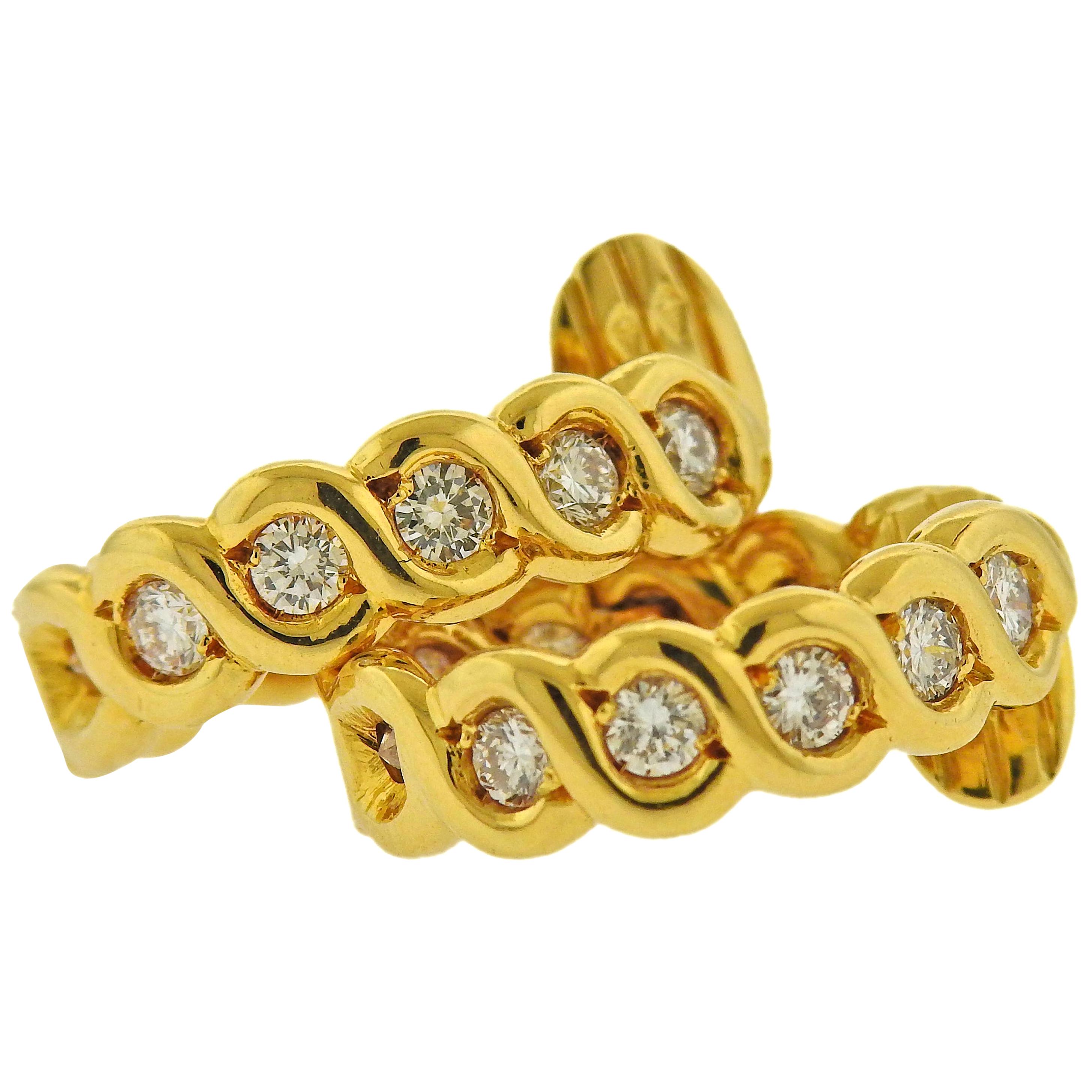 Van Cleef and Arpels Diamond Gold Hoop Earrings For Sale at 1stDibs