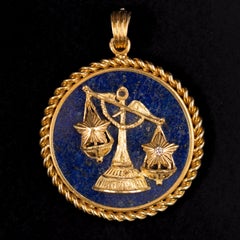Van Cleef & Arpels VCA Libra Zodiaque Lapis Lazuli Diamond Medallion Gold 1970s