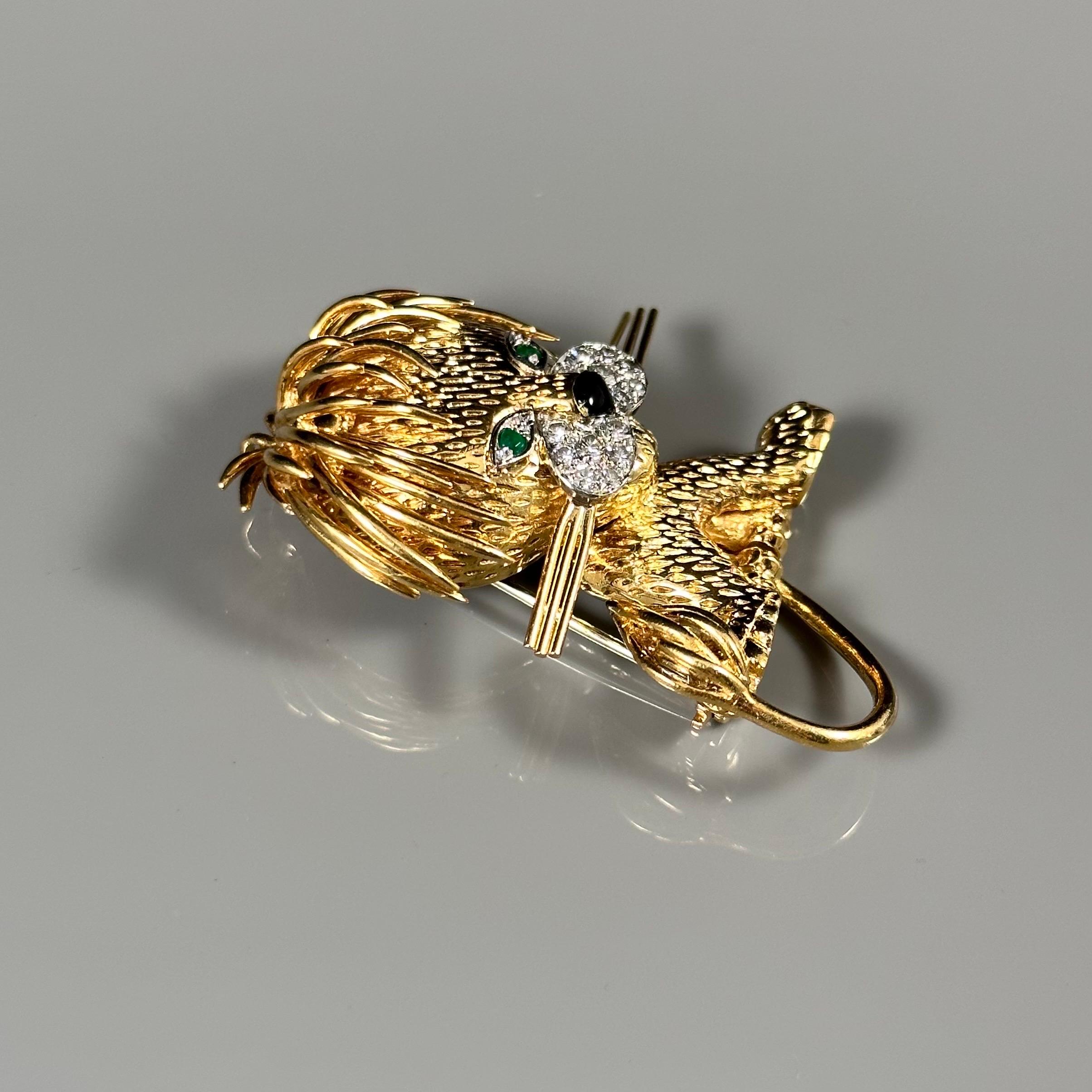 Van Cleef & Arpels VCA Lion Ebouriffé Diamond Emerald Brooch Yellow Gold French 4
