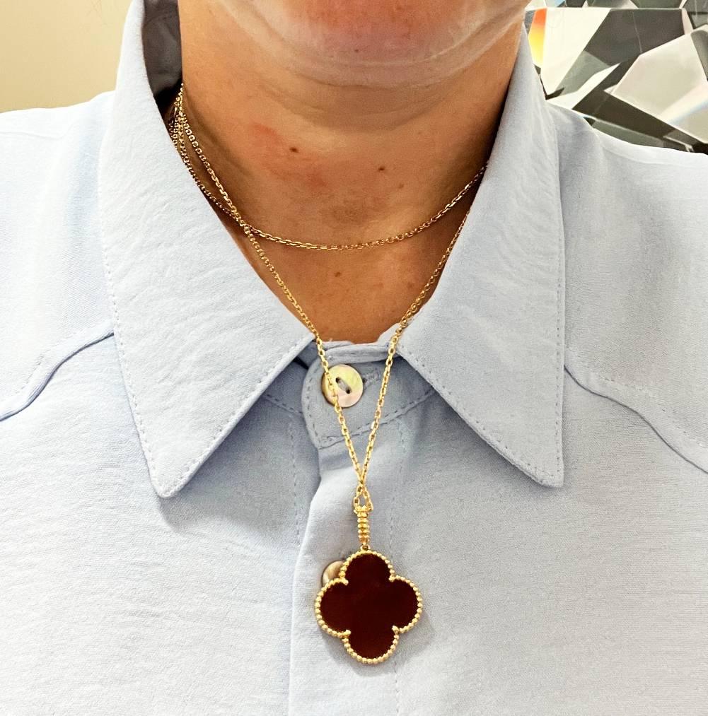Portrait Cut Van Cleef & Arpels VCA Magic Alhambra Carnelian Long Pendant Necklace